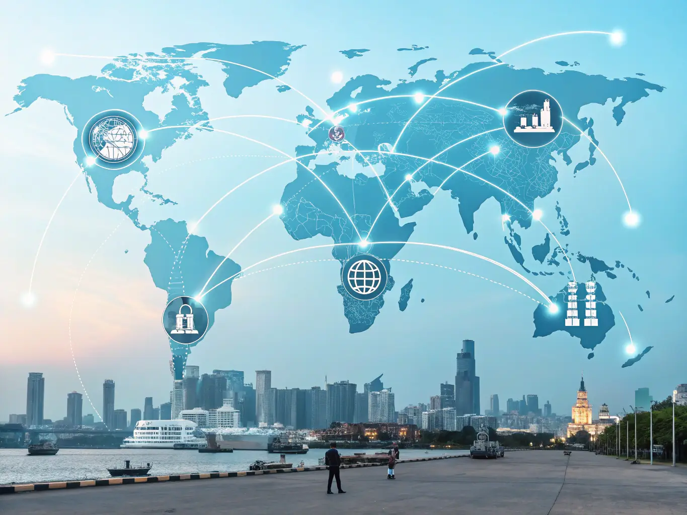 A digital illustration of a world map with interconnected nodes representing the global network of vape industry professionals on YellowPage Vape.